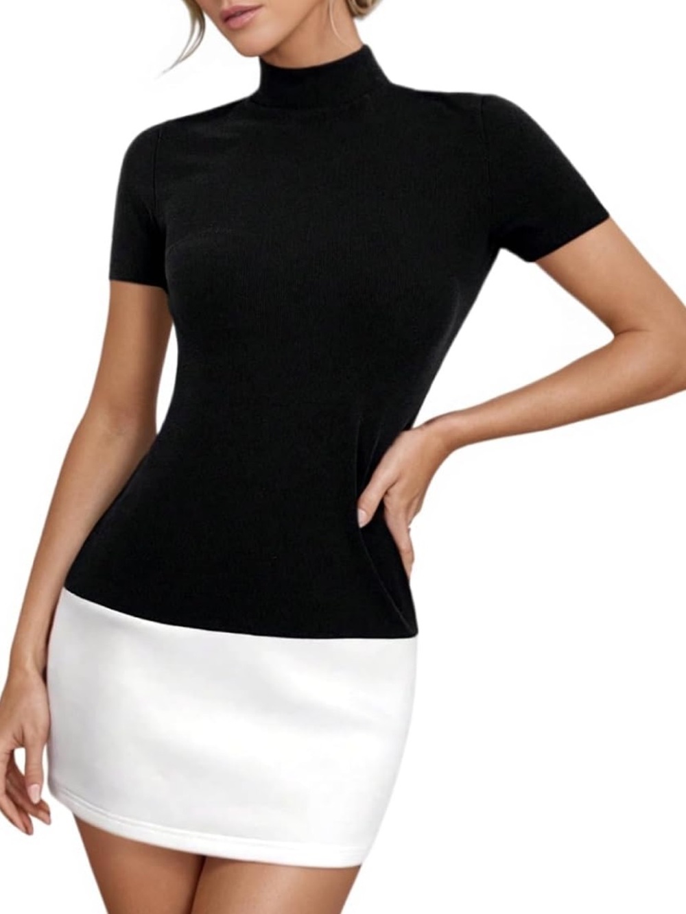 Black Dress with White Hem Colorblock Shift